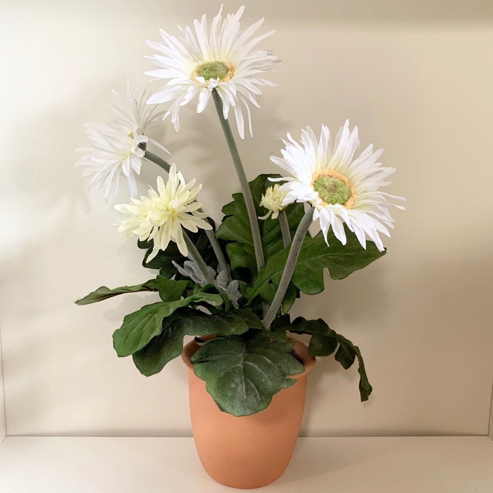 Large faux potted flowers